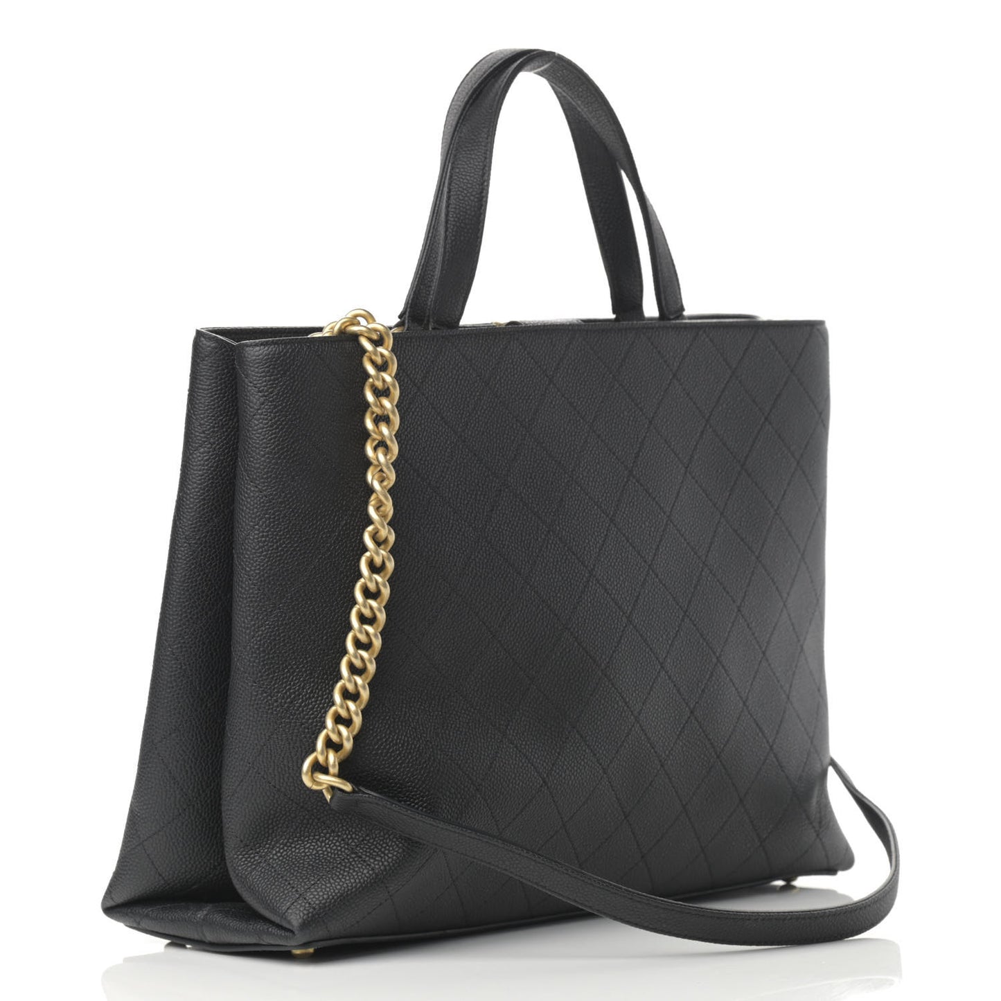 Caviar Stitched Large Shopping Tote Bag Black