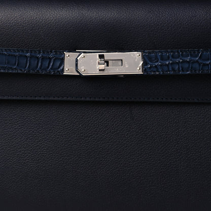 Hermes Evergrain Matte Alligator Kelly Depeches 25 Pouch Black Bleu Nuit 8 of 12