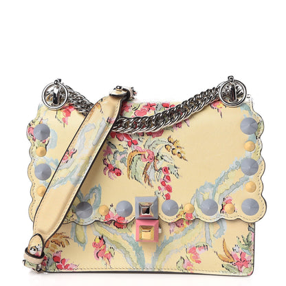 Fendi Vitello Marie Antoinette Print Scalloped Mix Studded Small Kan I Shoulder Bag Panna Multicolor 1 of 9