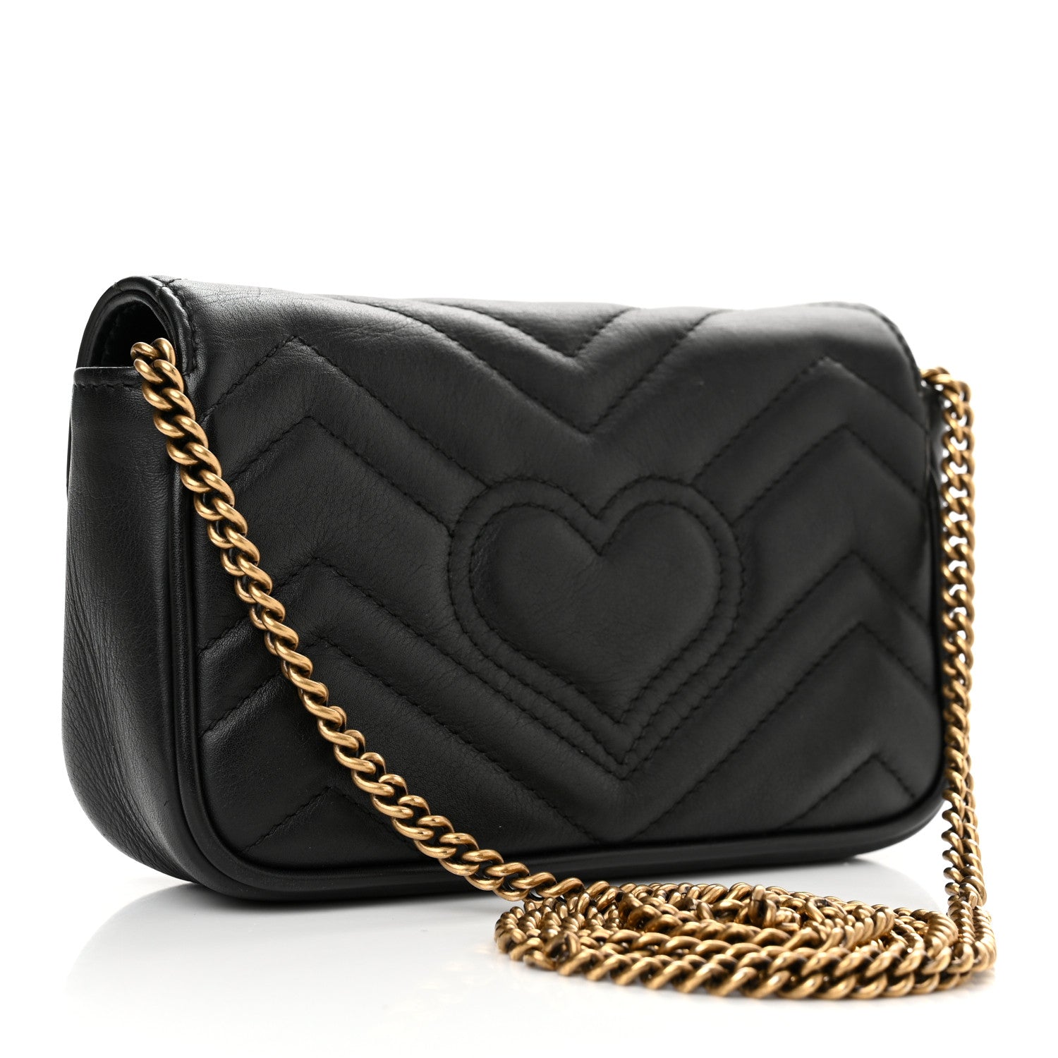 Gucci Calfskin Matelasse Super Mini GG Marmont Shoulder Bag Black 3 of 14