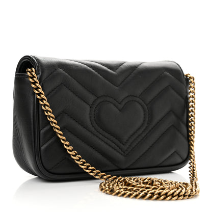 Gucci Calfskin Matelasse Super Mini GG Marmont Shoulder Bag Black 3 of 14