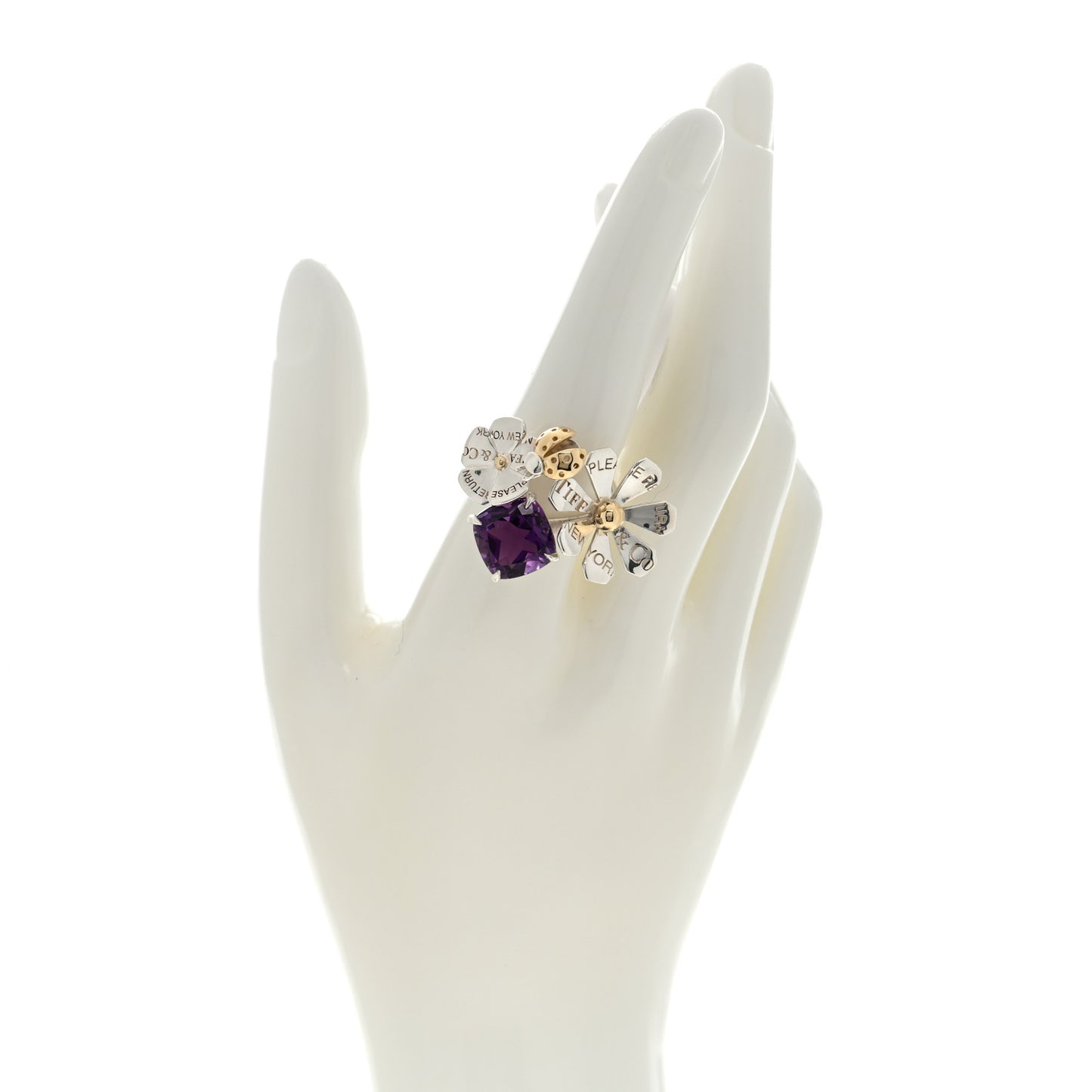Sterling Silver 18K Yellow Gold Amethyst Return to Tiffany Love Bugs Ring 58 8.25