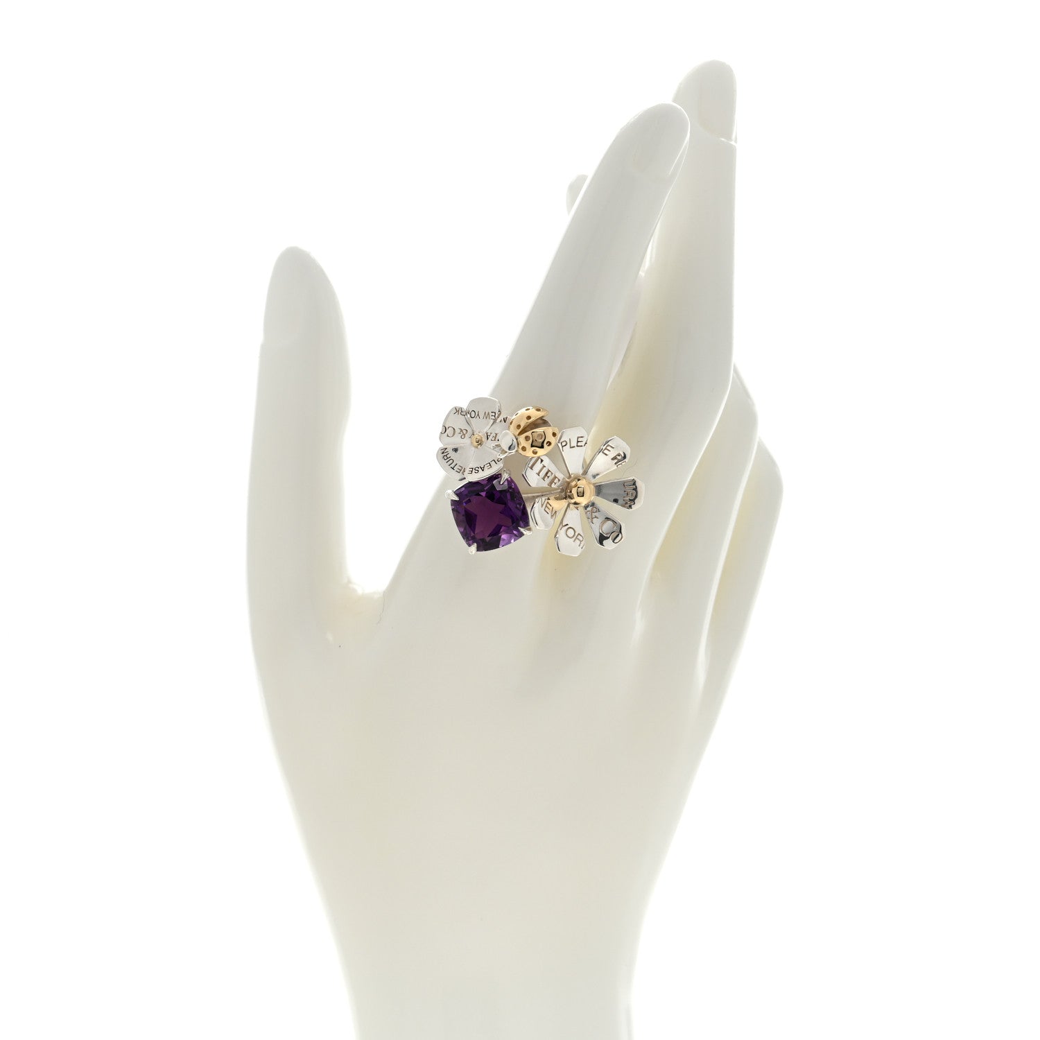 Tiffany Sterling Silver 18K Yellow Gold Amethyst Return to Tiffany Love Bugs Ring 58 8.25 2 of 4