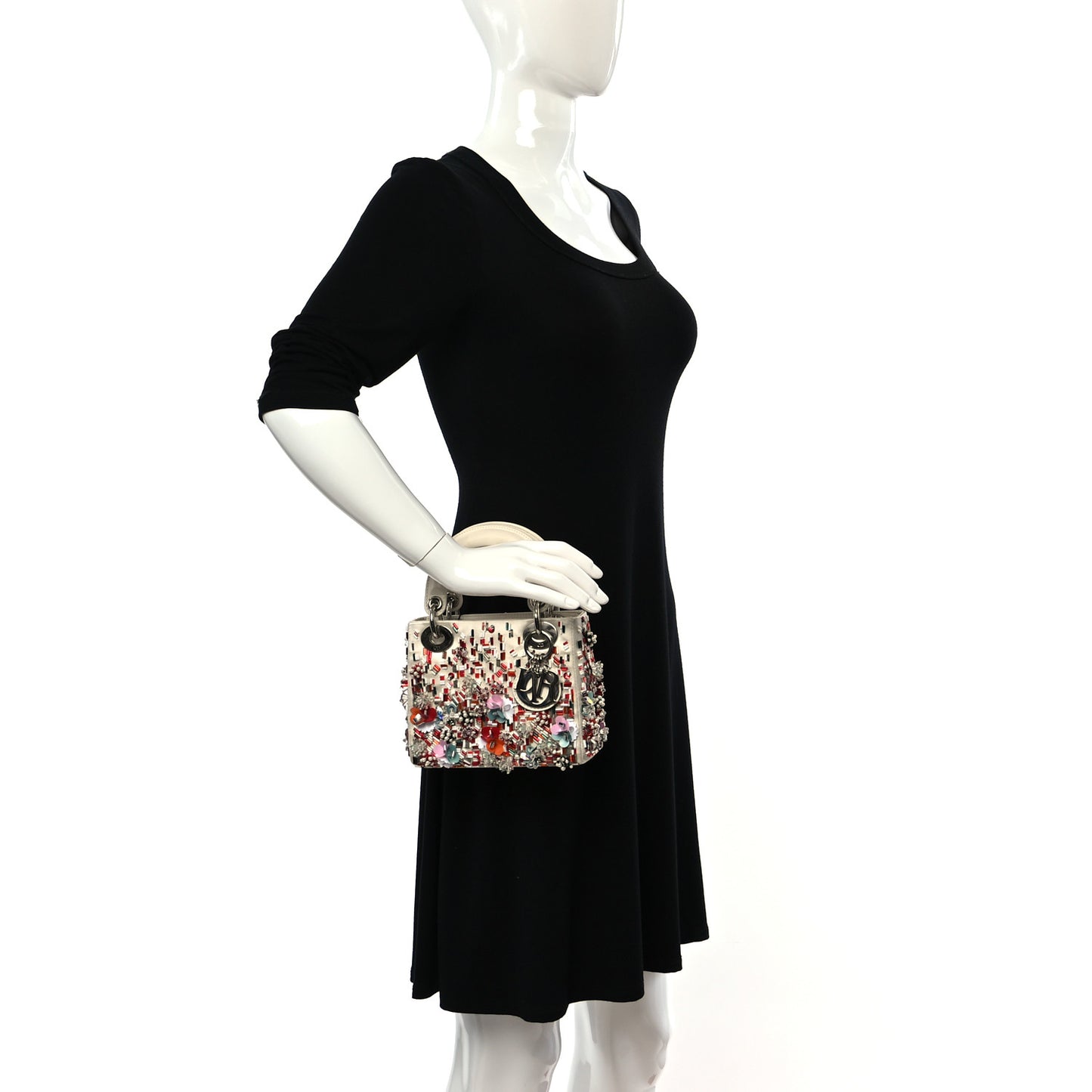 Satin Lambskin Sequin Embroidered Mini Lady Dior White Multicolor