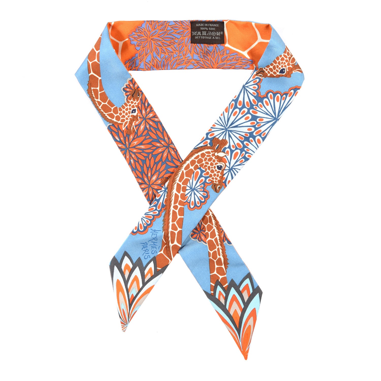 Hermes Silk The Three Graces Twilly Bleu Jean Orange Rouille 1 of 4