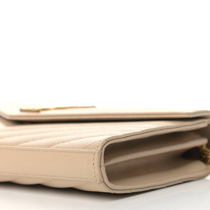 Saint Laurent Grain De Poudre Matelasse Chevron Monogram Chain Wallet Nude Powder 10 of 11