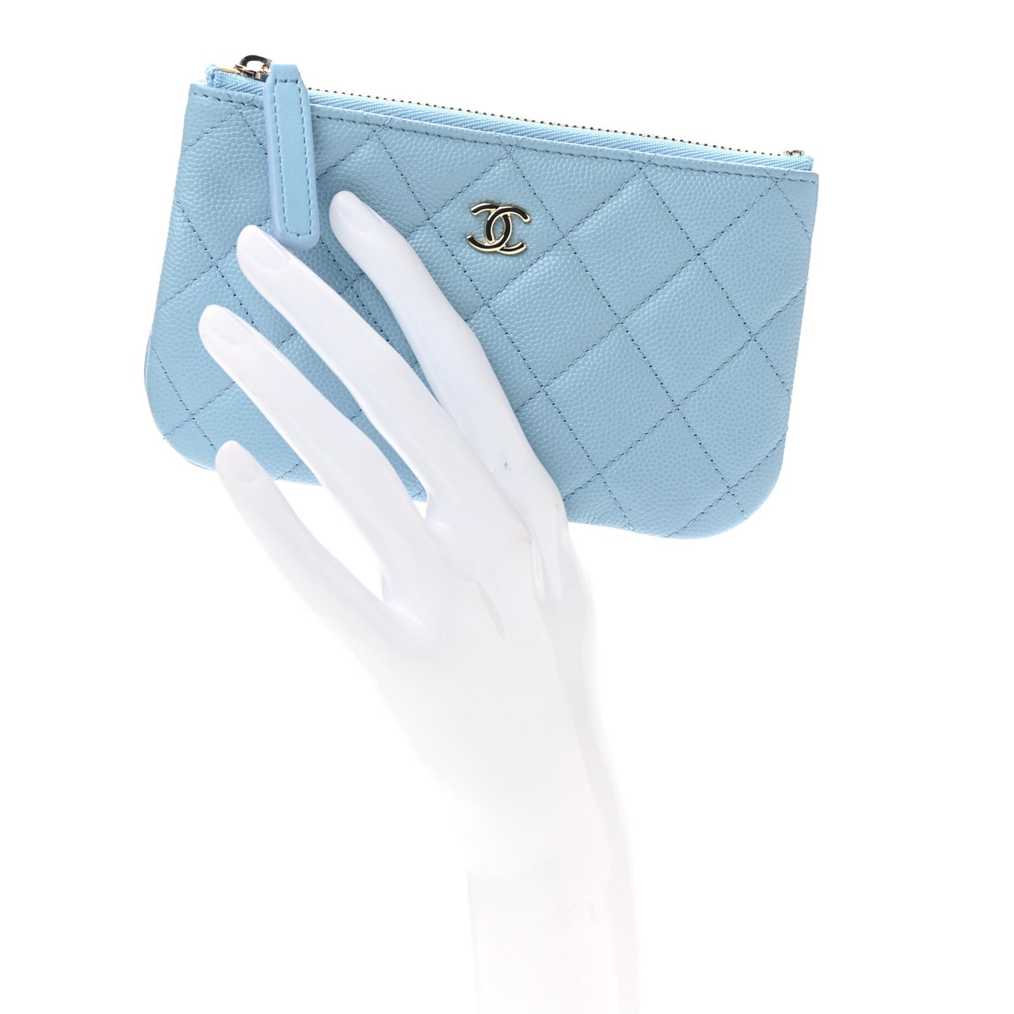 Caviar Quilted Small Cosmetic Case Light Blue