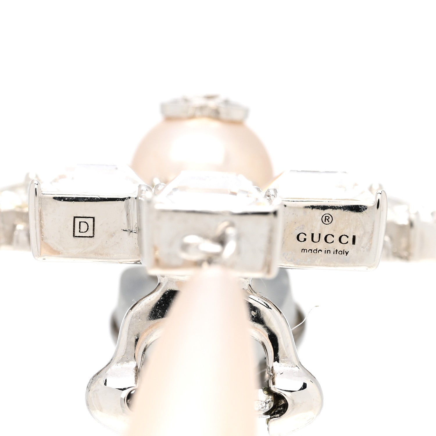 Gucci Crystal Pearl Interlocking G Drop Clip On Earrings 4 of 5