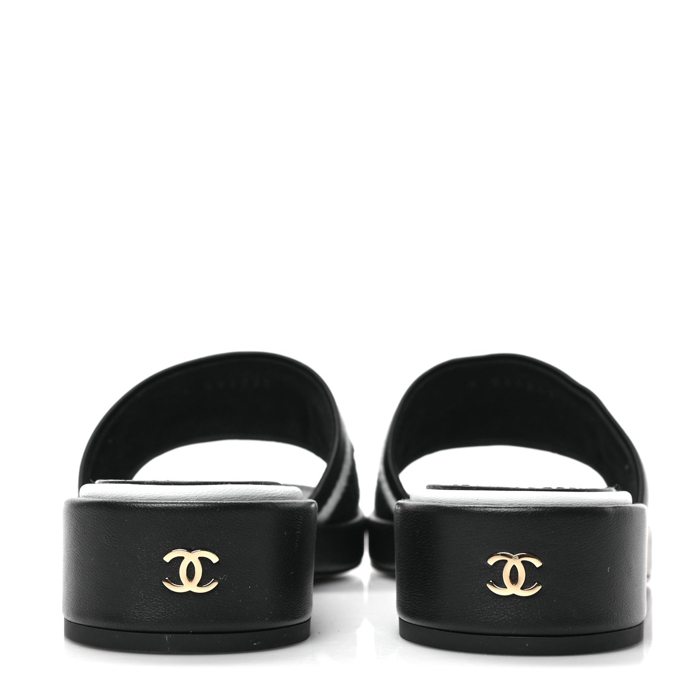 Lambskin Embroidered CC Mule Sandal 36 Black White