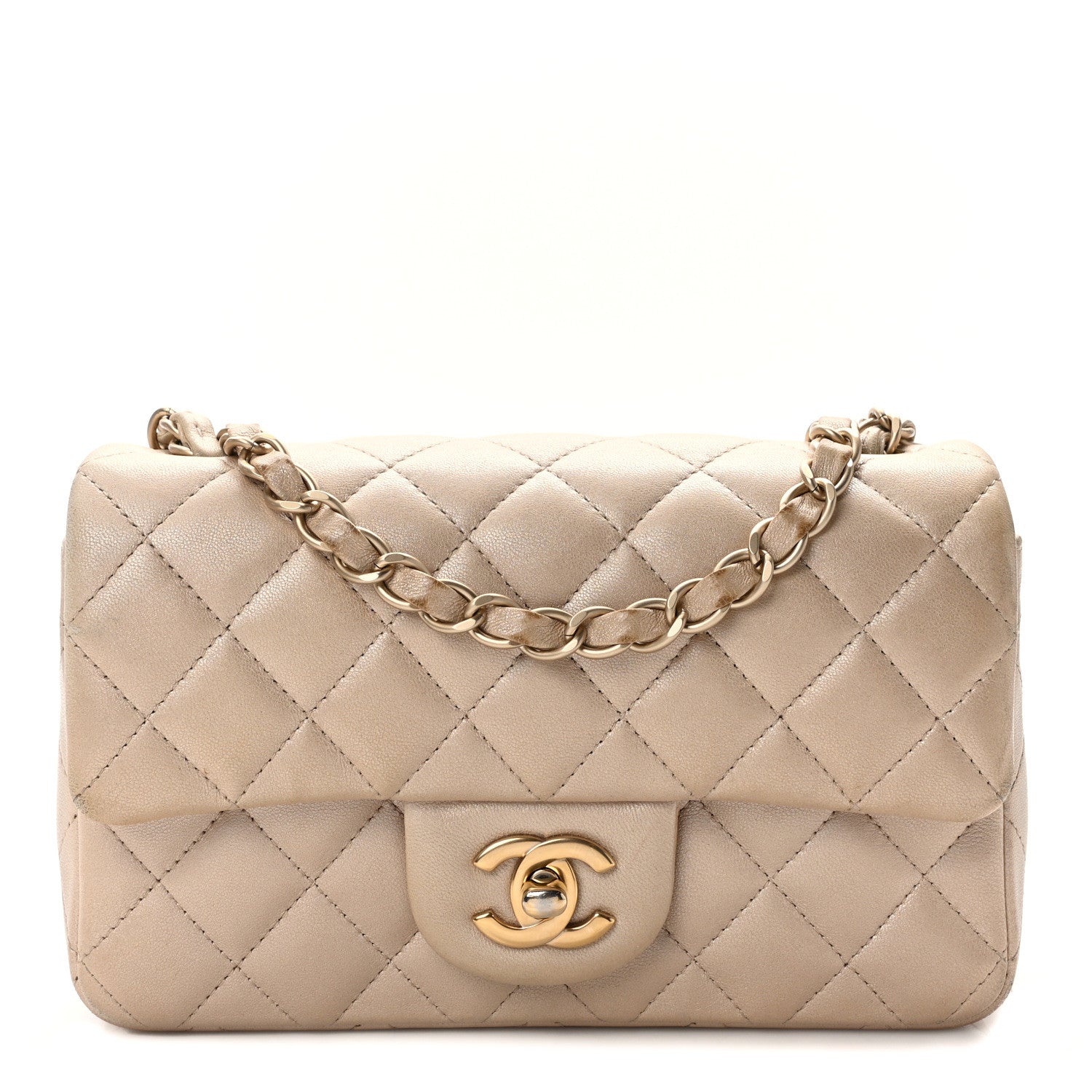 Chanel Iridescent Calfskin Quilted Mini Rectangular Flap Beige 1 of 12