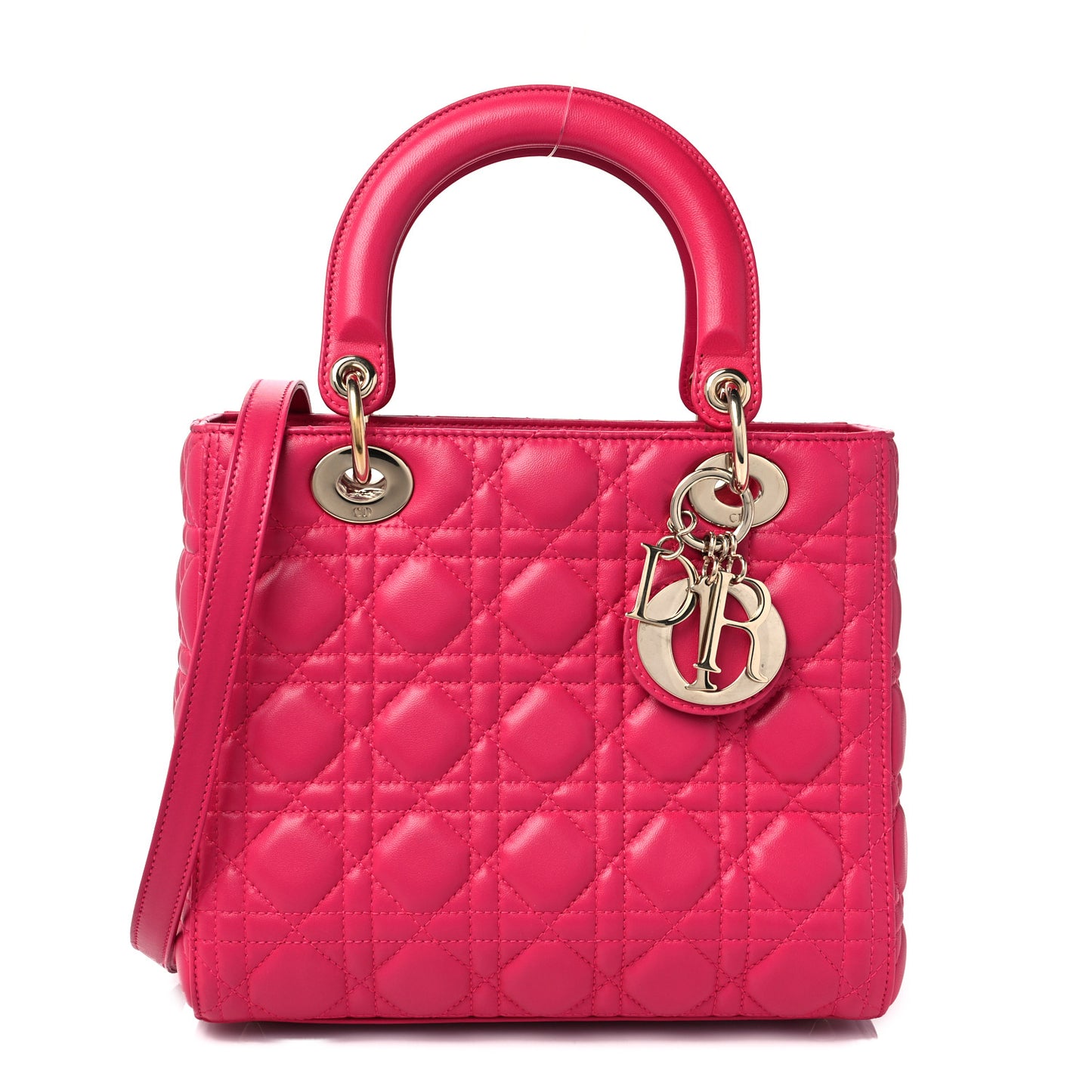 Lambskin Cannage Medium Lady Dior Fuchsia