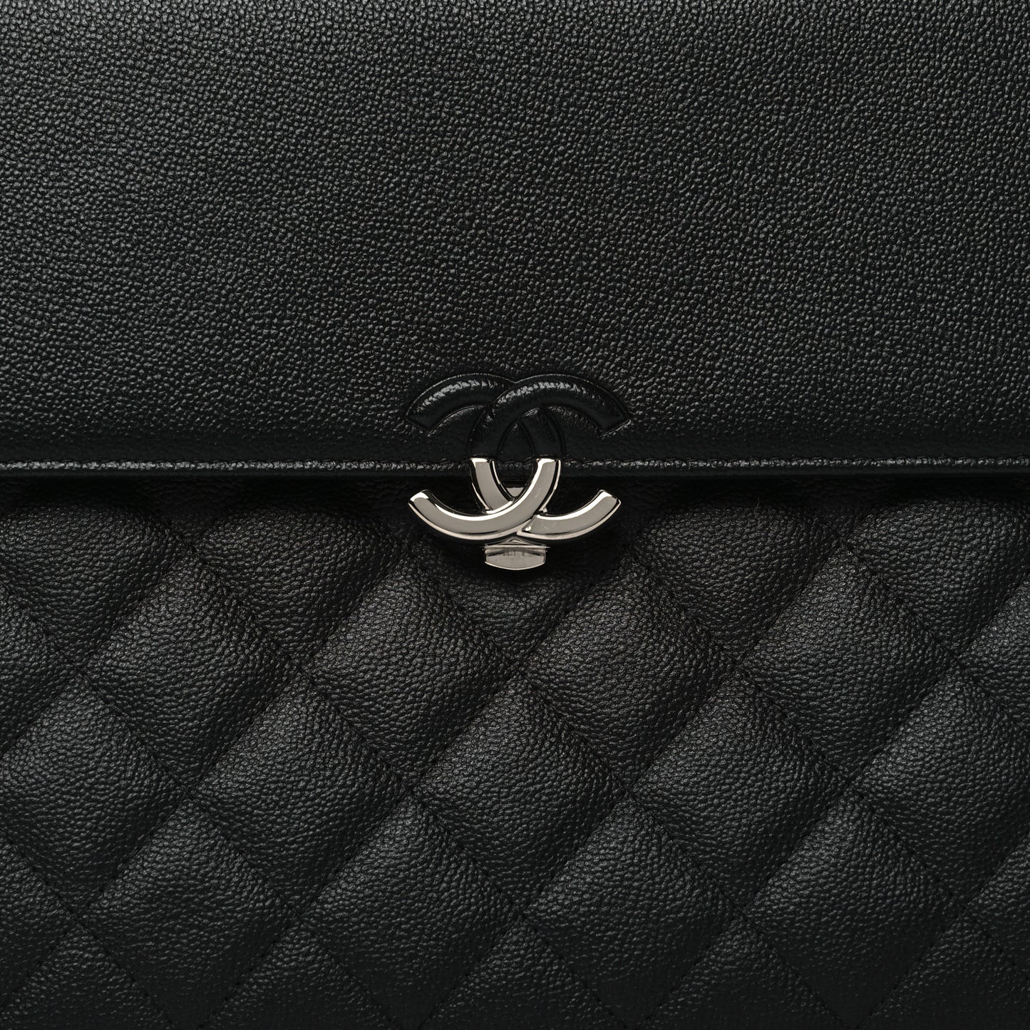 Grained Calfskin Quilted CC Box Pouch Black