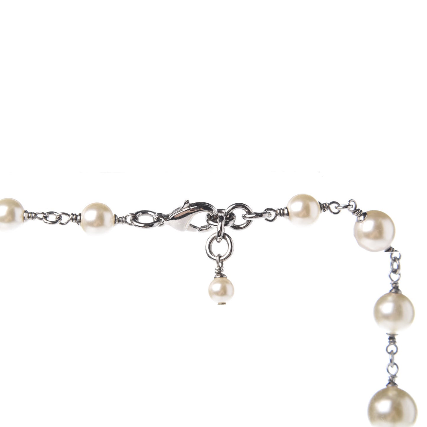 Crystal Pearl CC Long Necklace Silver
