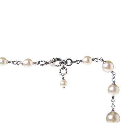 Chanel Crystal Pearl CC Long Necklace Silver 5 of 7