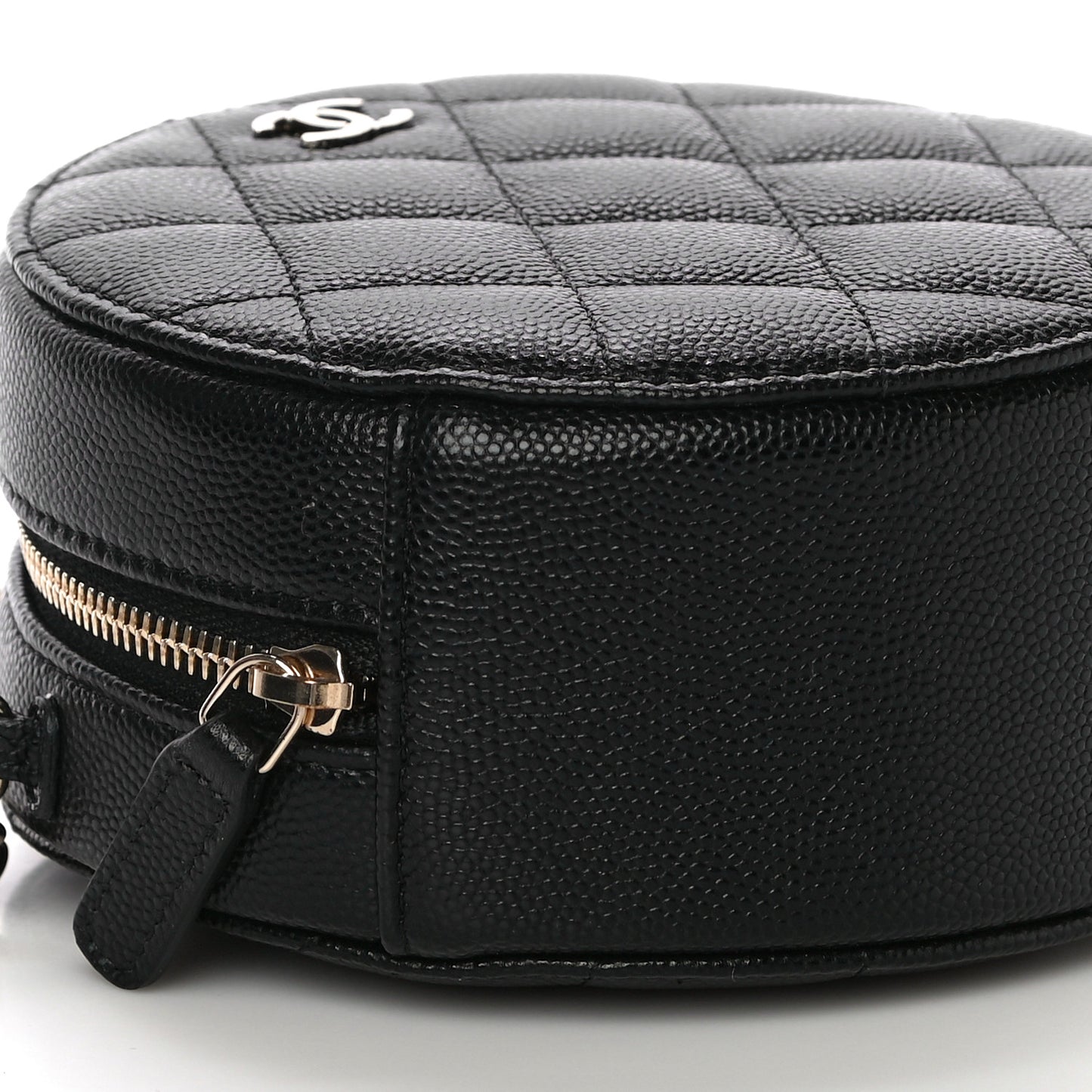 Caviar Quilted Round Clutch With Chain Black