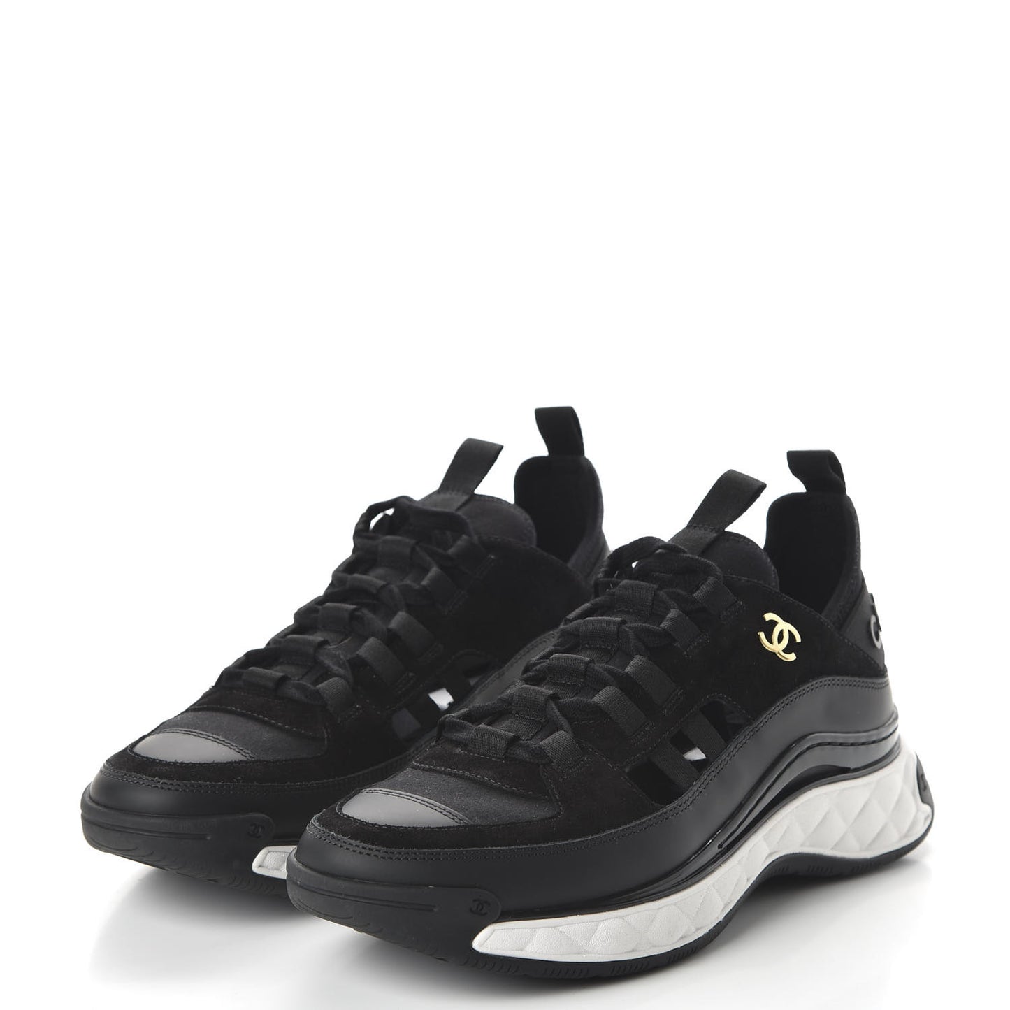 Fabric Calfskin Suede CC Sneakers 39 Black