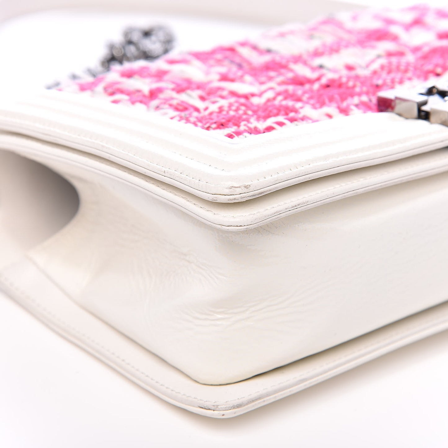 Patent Tweed Medium Boy Flap White