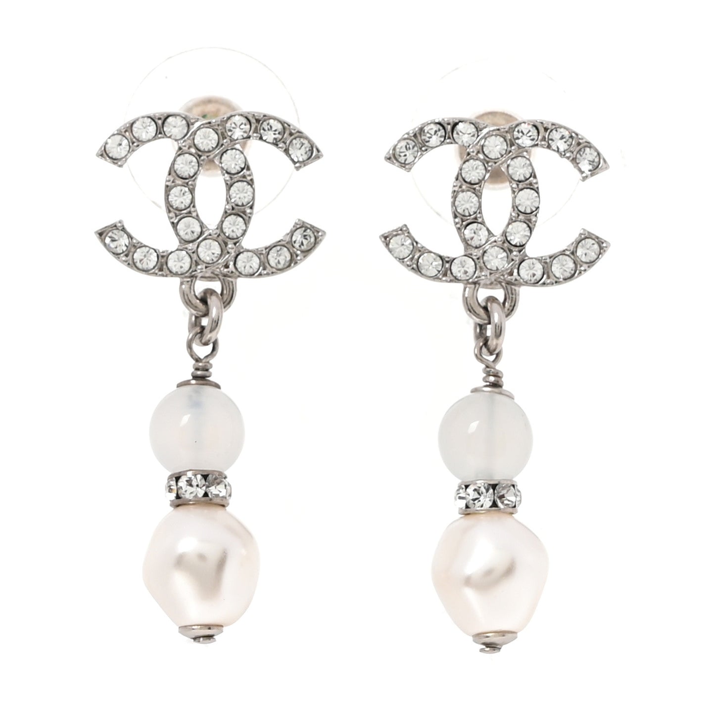 Crystal Pearl CC Drop Earrings Gold