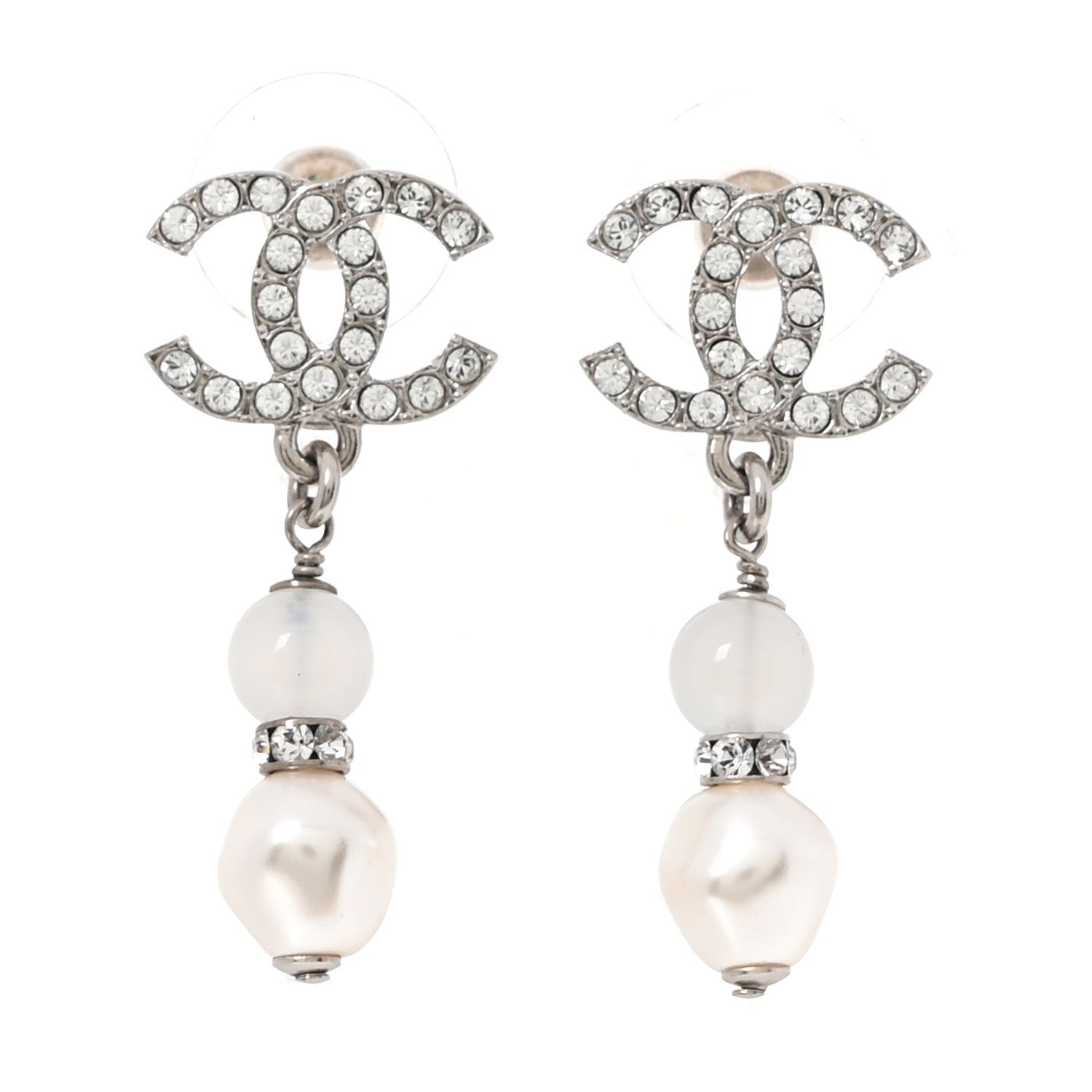 Chanel Crystal Pearl CC Drop Earrings Gold 1 of 5