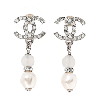 Chanel Crystal Pearl CC Drop Earrings Gold 1 of 5