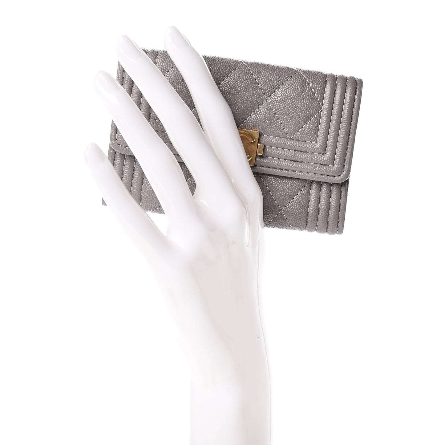 Caviar Quilted Boy Card Holder Wallet Grey