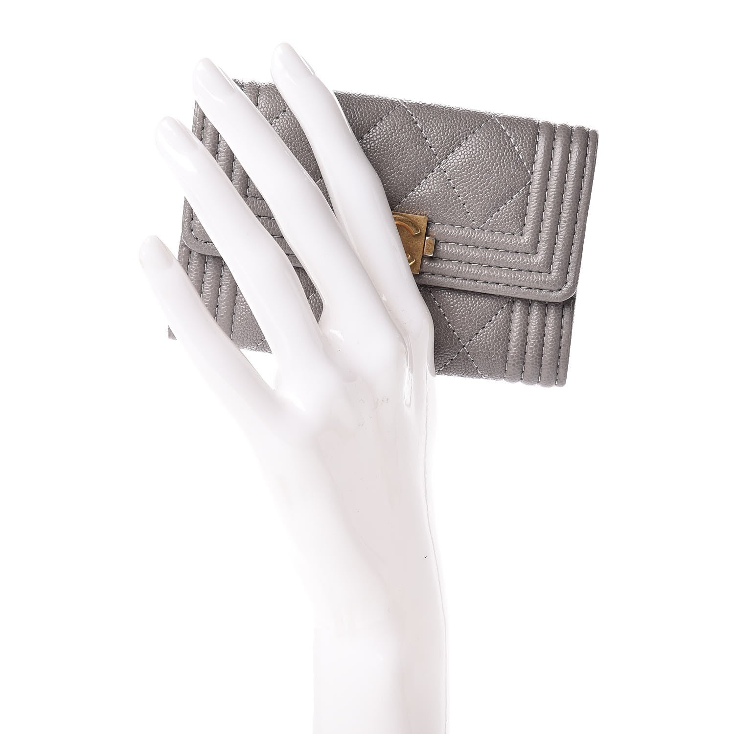Chanel Caviar Quilted Boy Card Holder Wallet Grey 2 of 11