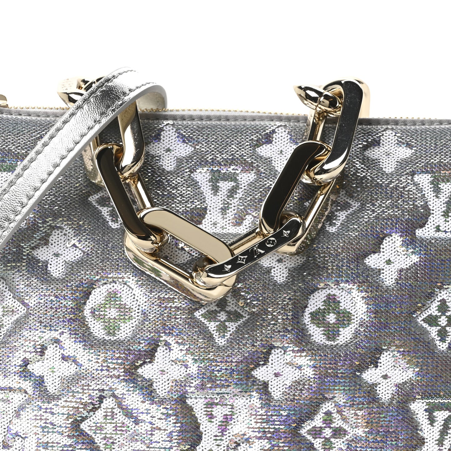 Satin Sequin Embroidered Monogram Coussin BB Silver