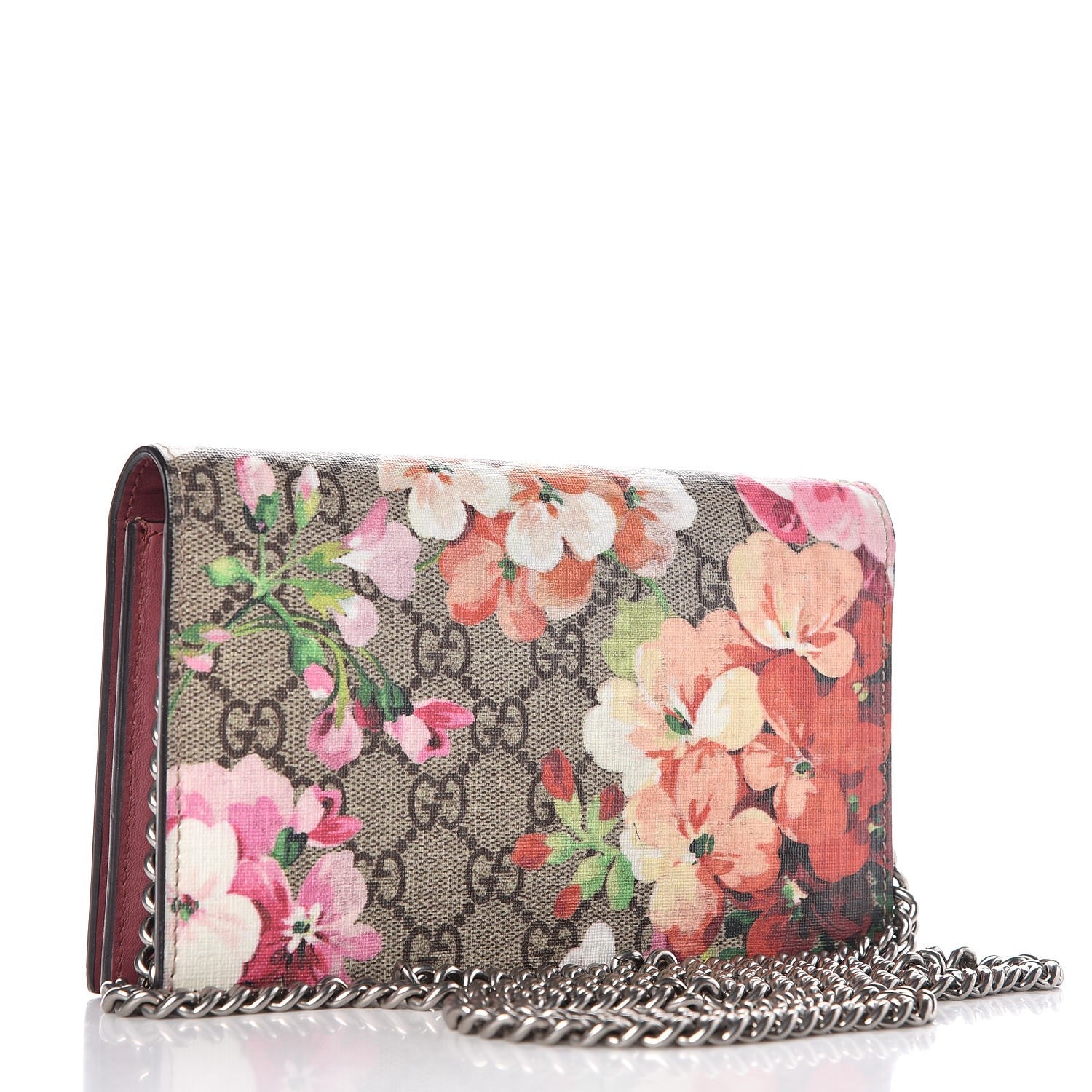 Gucci GG Supreme Monogram Blooms Chain Wallet Beige Multicolor Dry Rose 3 of 8
