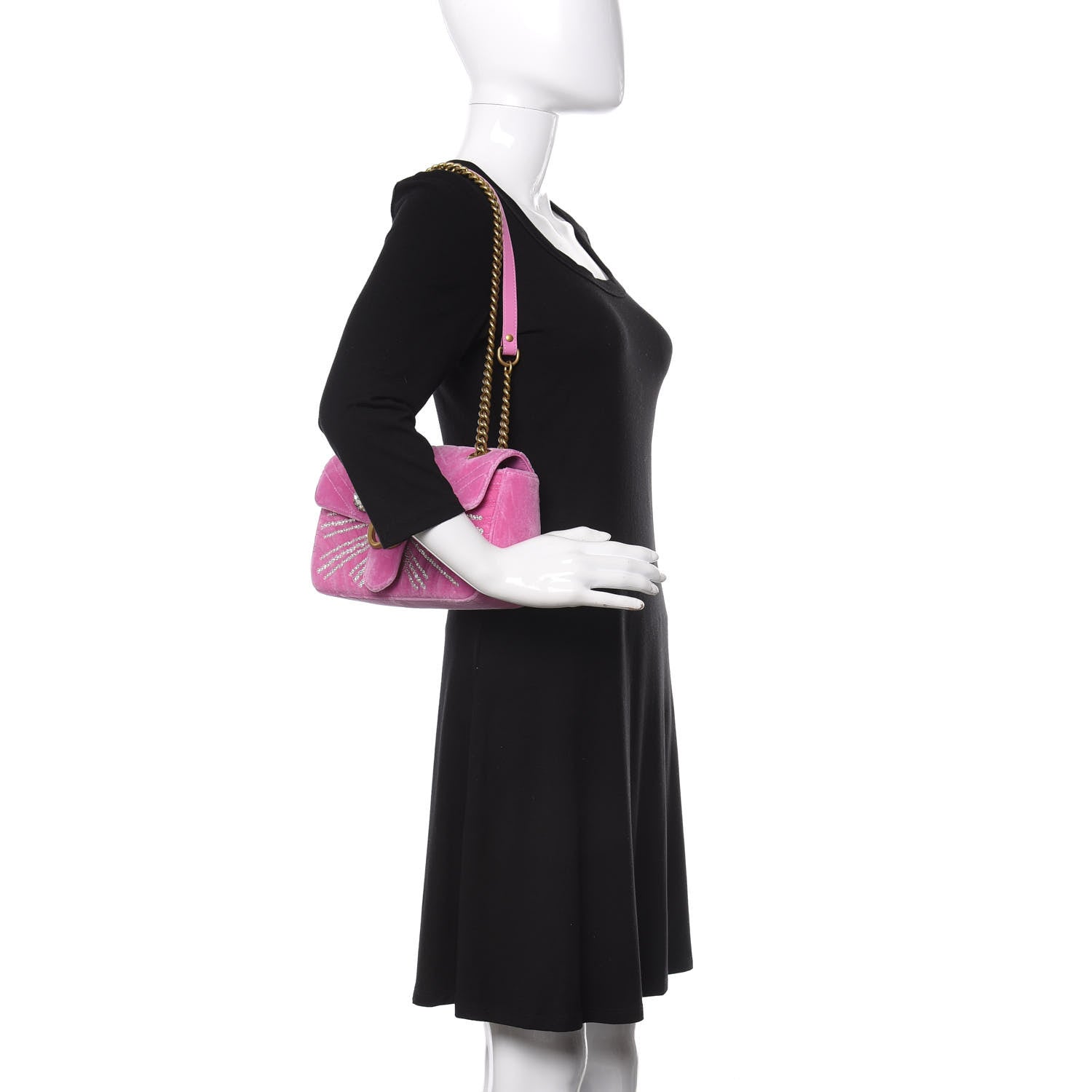 Gucci Velvet Matelasse Marquise Crystals Embroidered Small GG Marmont Shoulder Bag Malva 2 of 10