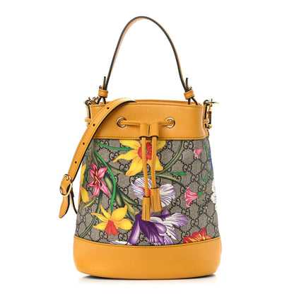 Gucci GG Supreme Monogram Flora Small Ophidia Bucket Bag Beige Multicolor Crop 1 of 11