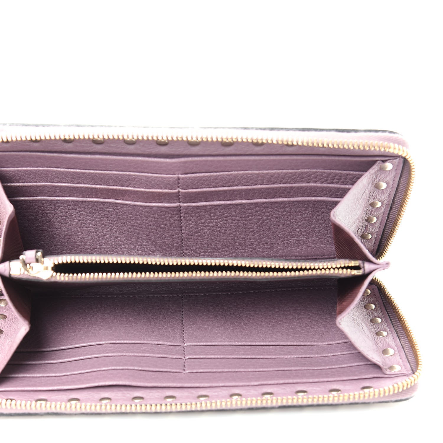 Valentino Garavani Pebbled Calfskin Rockstud Zip Around Wallet Dark Mauve 5 of 7