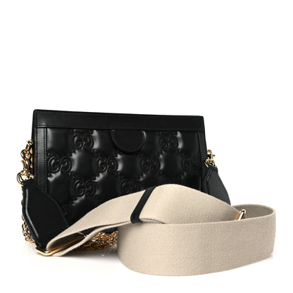Gucci Calfskin GG Matelasse Small Slim Chain Shoulder Bag Black Natural 3 of 9