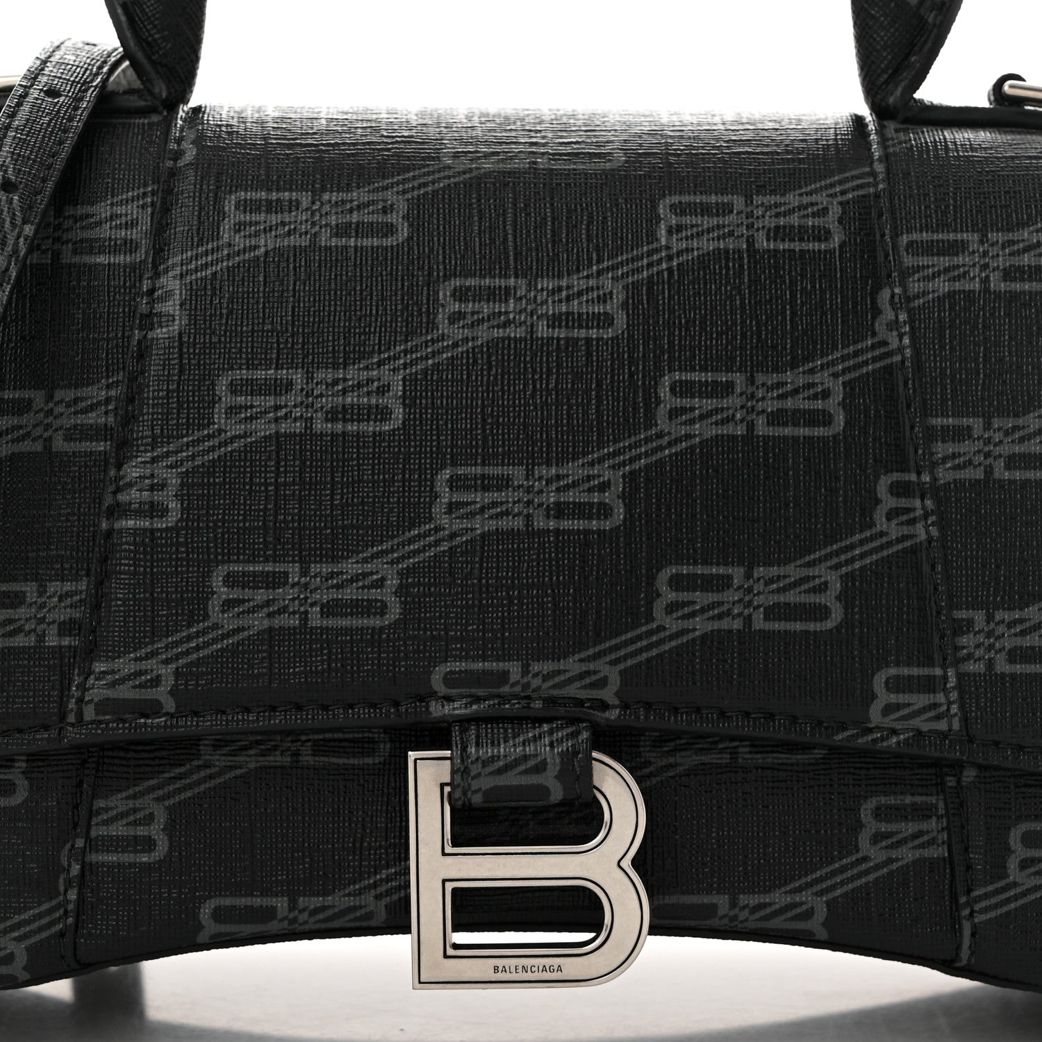 Balenciaga Coated Canvas BB Monogram Small Hourglass Top Handle Bag Black Grey 8 of 10