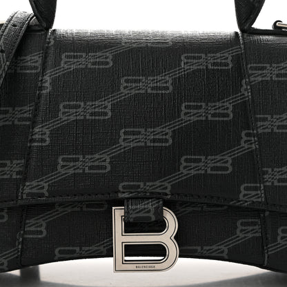 Balenciaga Coated Canvas BB Monogram Small Hourglass Top Handle Bag Black Grey 8 of 10