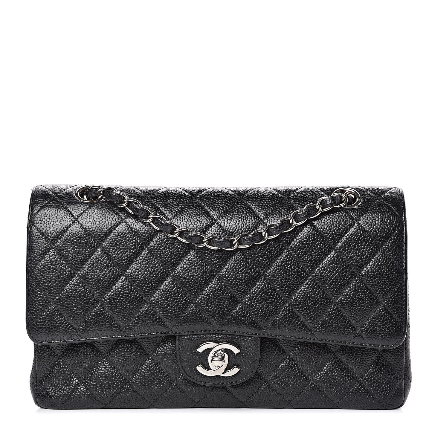 Caviar Quilted Medium Double Flap Black
