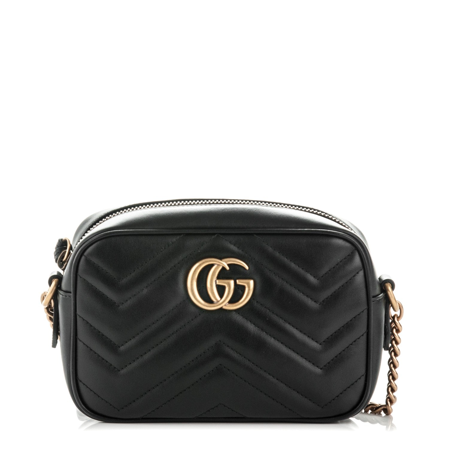 Gucci Calfskin Matelasse Mini GG Marmont Chain Shoulder Bag Black 1 of 7