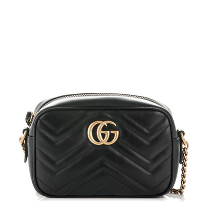 Gucci Calfskin Matelasse Mini GG Marmont Chain Shoulder Bag Black 1 of 7