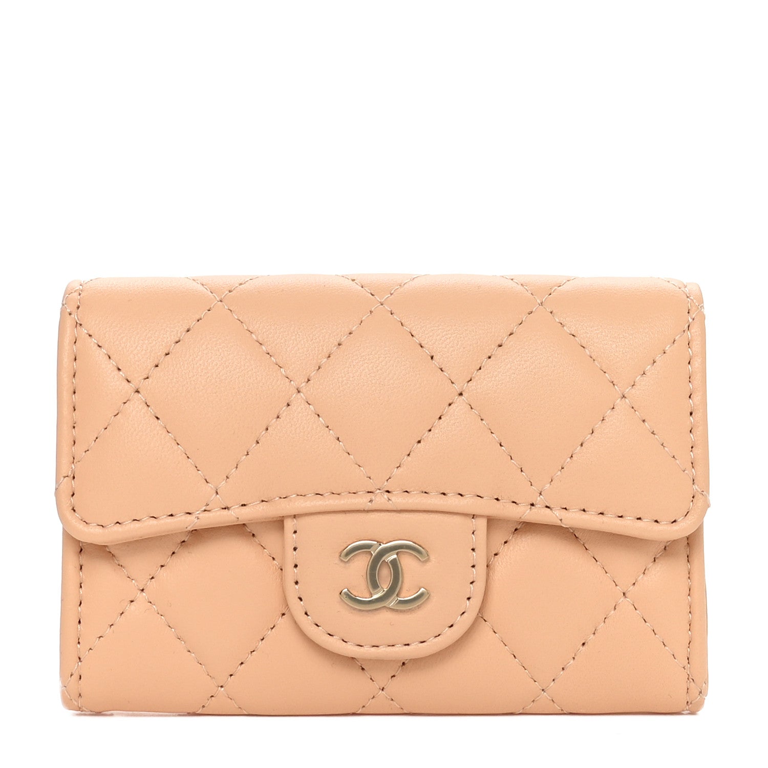 Chanel Lambskin Quilted Flap Card Holder Wallet Beige 1 of 9