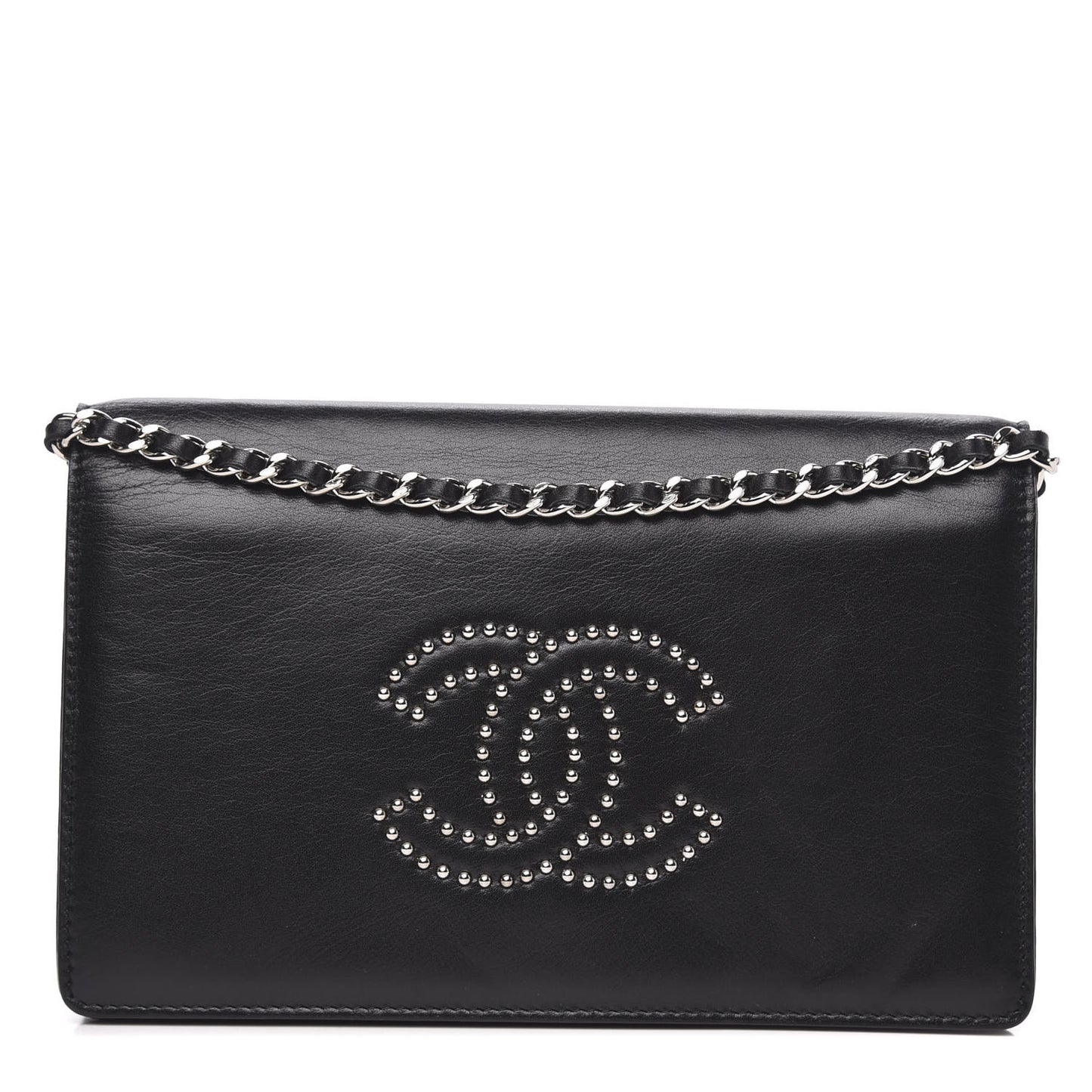 Lambskin Studded CC Wallet On Chain WOC Black