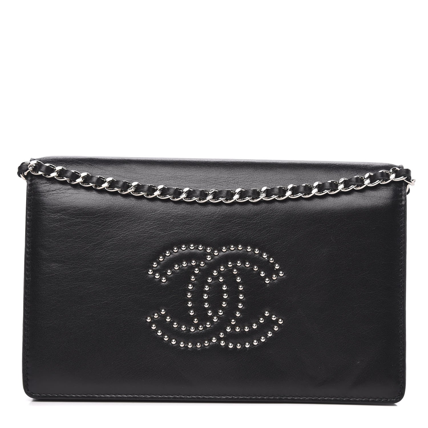 Chanel Lambskin Studded CC Wallet On Chain WOC Black 1 of 12