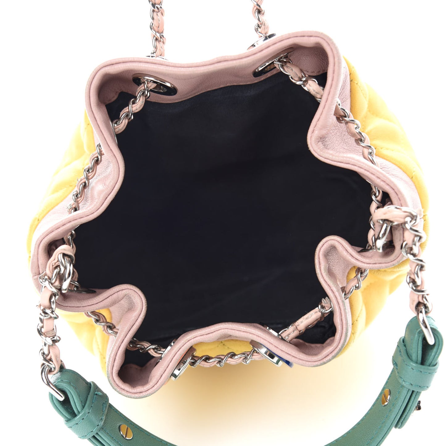 Lambskin Quilted Cuba Drawstring Tote Yellow Pink Green