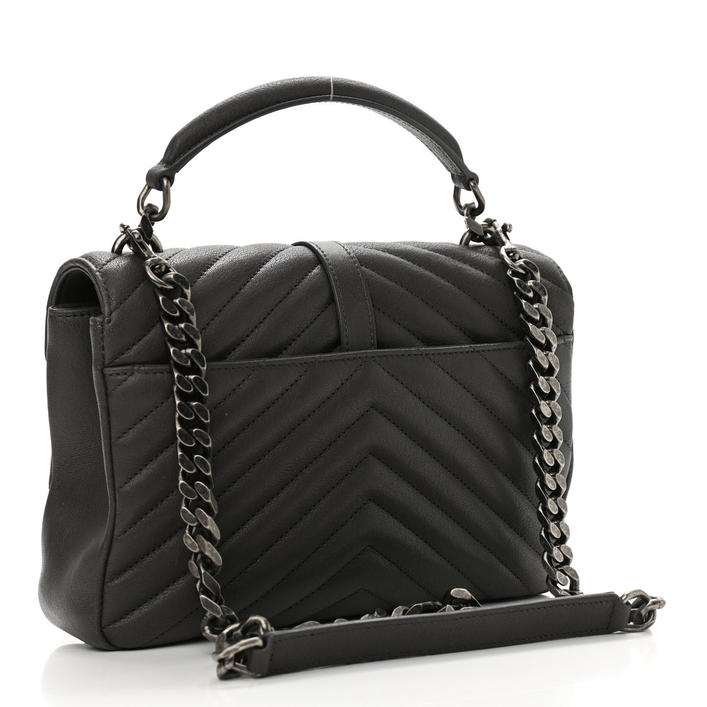 Sheepskin Matelasse Chevron Monogram Medium College Bag Asphalt