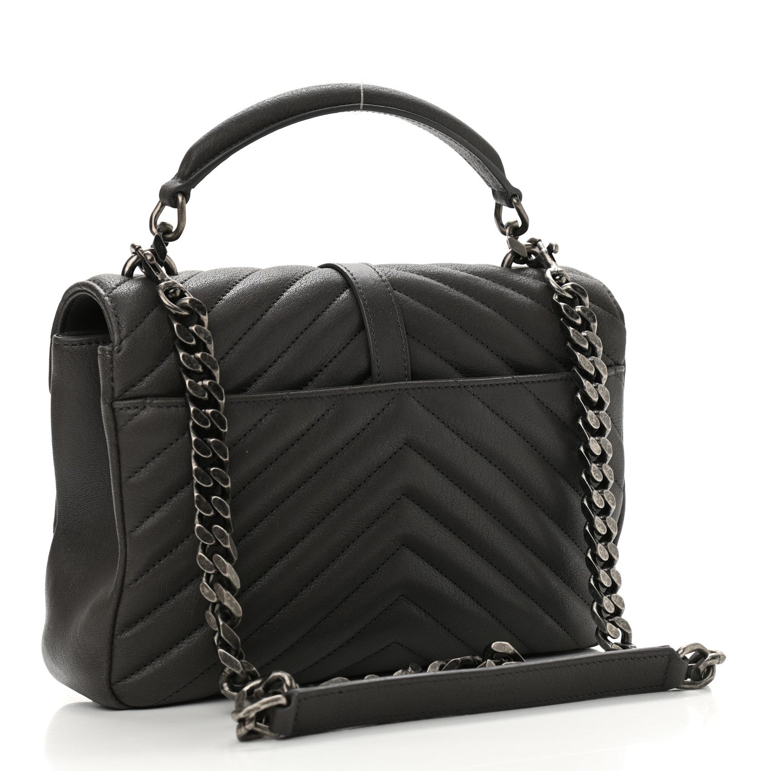 Saint Laurent Sheepskin Matelasse Chevron Monogram Medium College Bag Asphalt 3 of 10