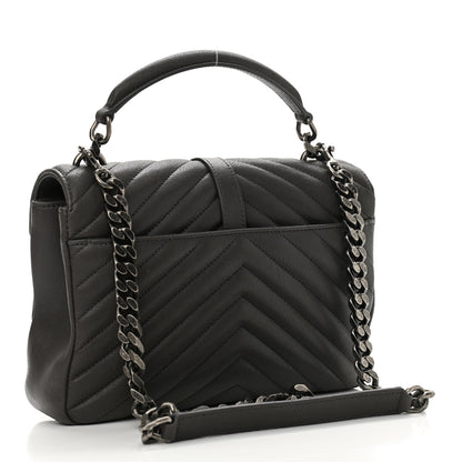 Saint Laurent Sheepskin Matelasse Chevron Monogram Medium College Bag Asphalt 3 of 10