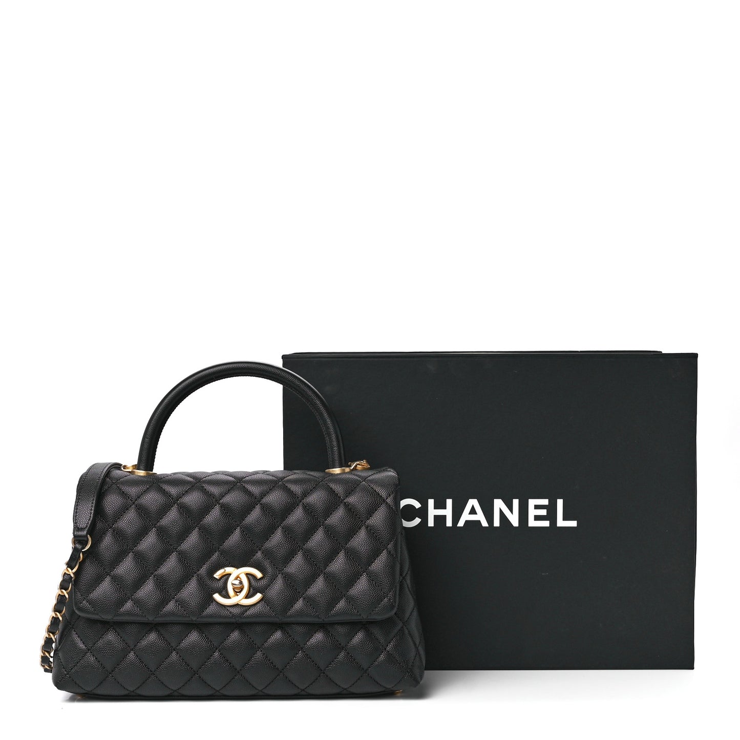 Caviar Quilted Small Coco Handle Flap Black