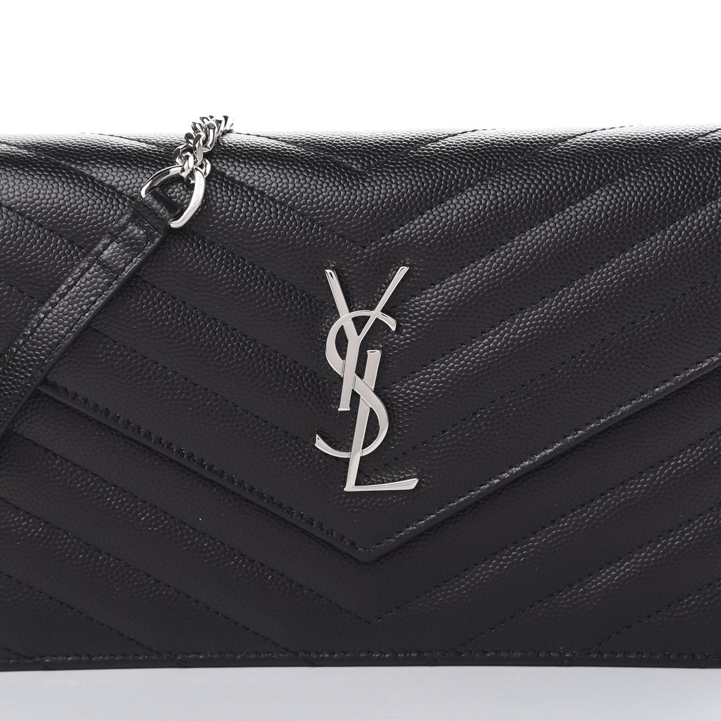 Grain De Poudre Matelasse Chevron Monogram Envelope Chain Wallet Black
