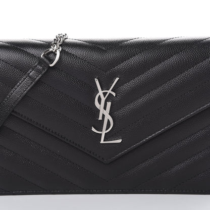 Saint Laurent Grain De Poudre Matelasse Chevron Monogram Envelope Chain Wallet Black 9 of 10