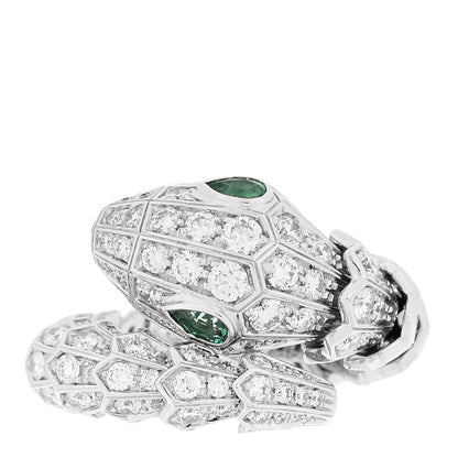 Bulgari 18K White Gold Diamond Emerald Serpenti Pave Ring S 3 of 6