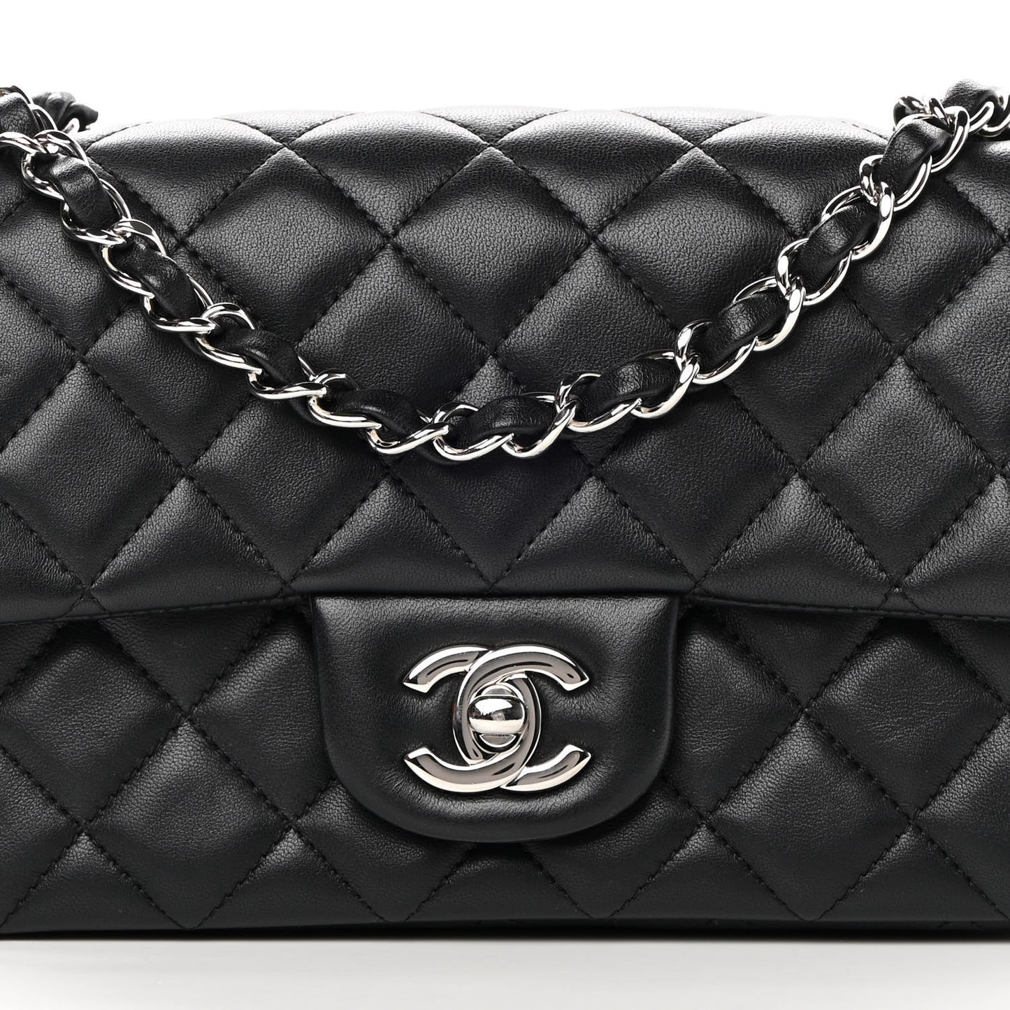 Lambskin Quilted Mini Rectangular Flap Black