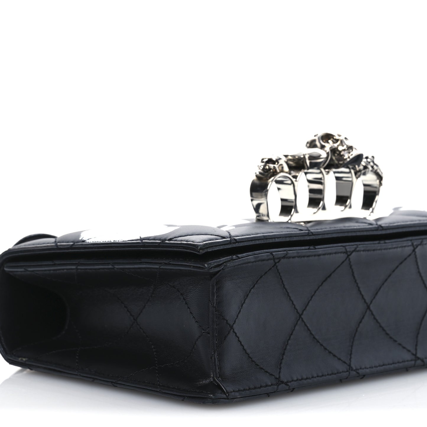 Lambskin Quilted Graffiti Knuckle Shoulder Bag Black